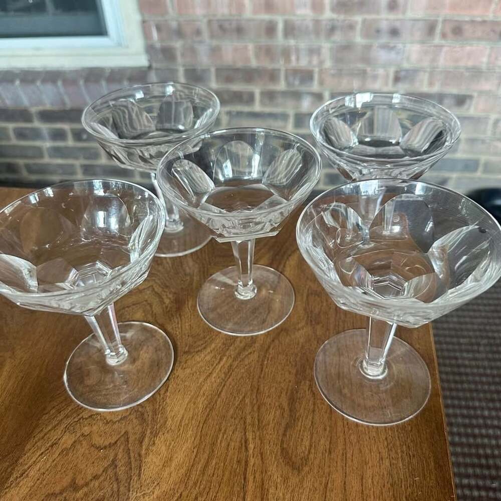 Set of 5 vintage Waterford Crystal Sheila Pattern Champagne Coupe / Sherbet Glas